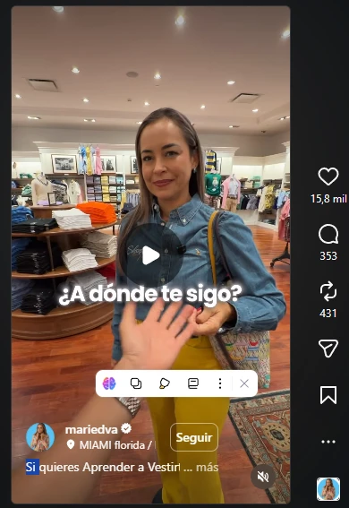 Reel de @mariedva «¿A dónde te sigo?»: 15,8 mil me gusta, 353 comentarios.